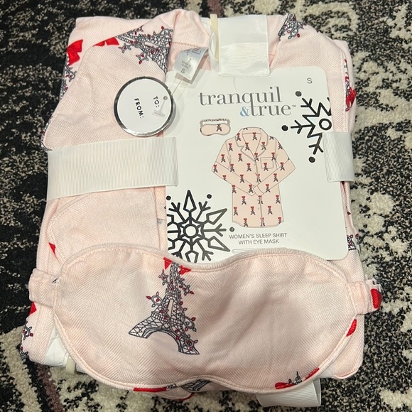 NWT Womens Long Sleep Button Up Shirt With Eye Mask - Picture 2 of 3